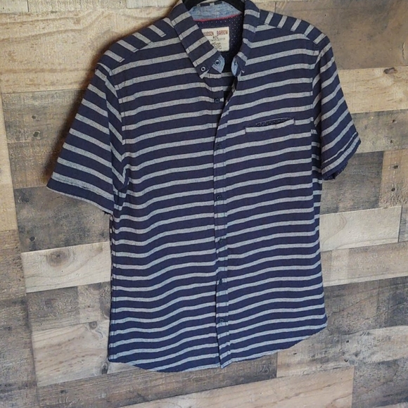 Hudson and Barrow Striped Short sleeve Button down shirt sz Lg men's - Picture 6 of 6